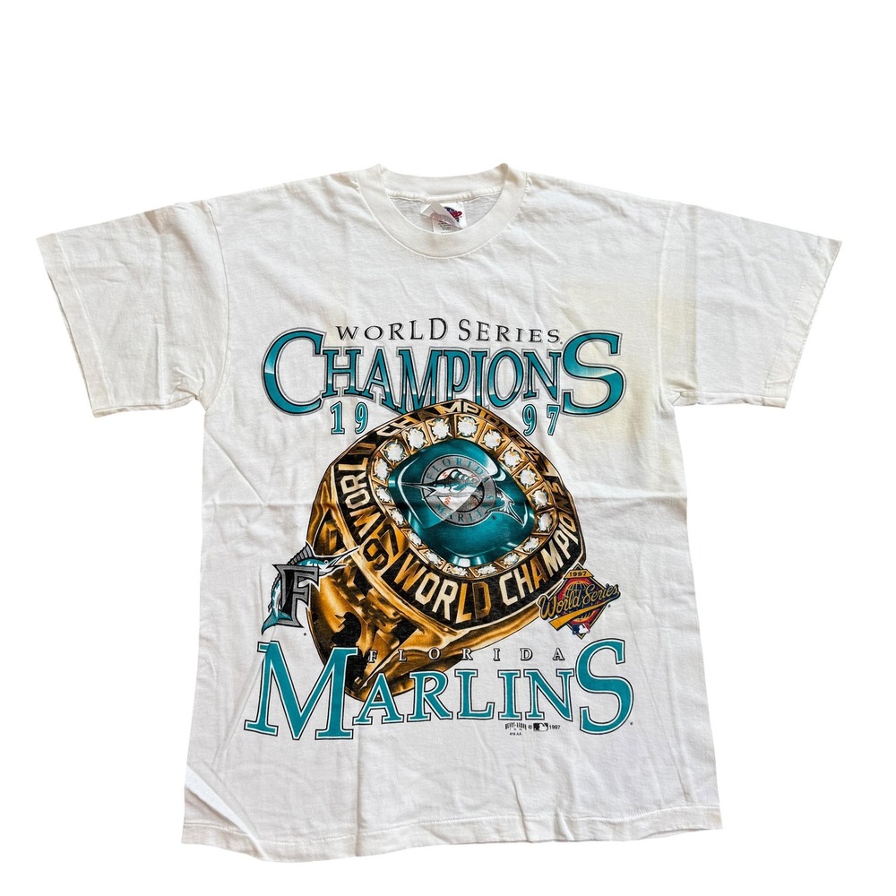 Vintage 1997 Florida Marlins World Series Champions T-Shirt‎ Hank Aaron Mens L